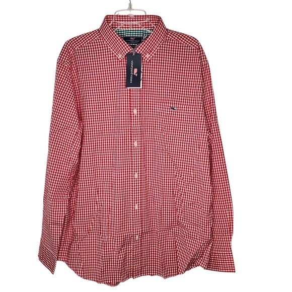 Vineyard Vines Classic Fit Tucker Arawak Gingham Men's Shirt Red White XL New - Picture 1 of 7